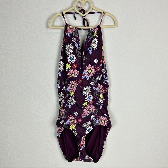 Anne Cole In Full Bloom Shirred Front One Piece Swimsuit 12 - Picture 2 of 6